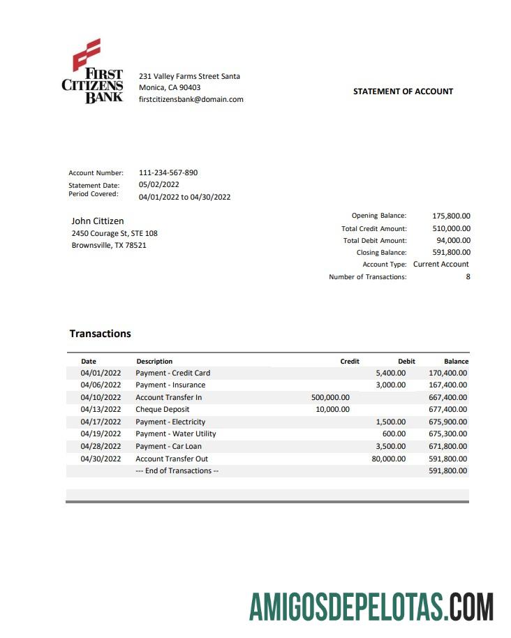 USA First Citizens Bank modelo